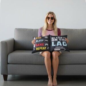 NEW - Set of 2 Gamer Gaming Throw Pillow Cases 18” x 18” -- Cases only